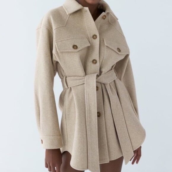 LIKE NEW-  Oversized Belted Over Shirt/ Jacket  (SHACKET) Size S - Picture 1 of 13